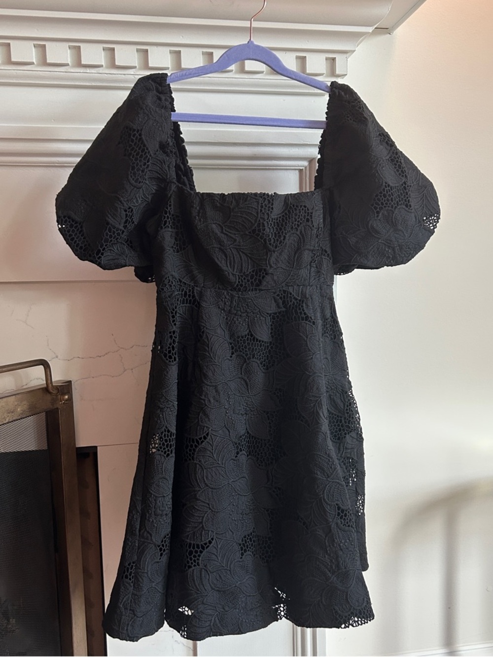 Hill House Matilda Mini Black Cotton Lace Puff-Sleeve